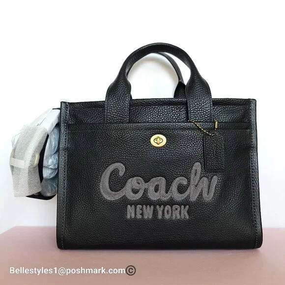 COACH Bubble Leather Cargo Tote Bag with Webbing Strap-MEDIUM Size-Black color⭐ - Picture 2 of 16